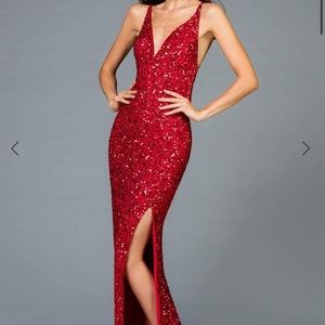Sequined Plunging Halter V-neck Sheath Dress